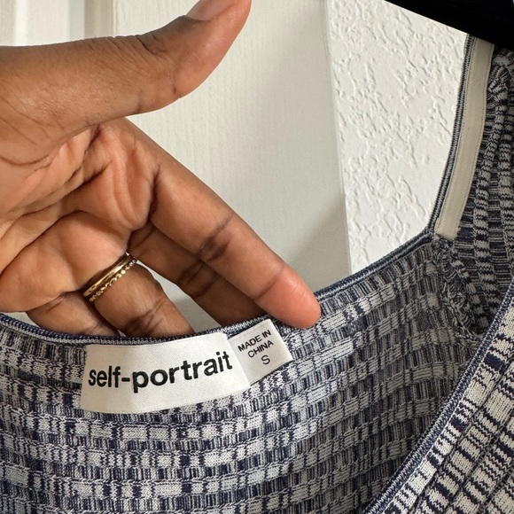 Self-Portrait Ribbed Knit Cropped Top Crossover Ribbed - Picture 4 of 7